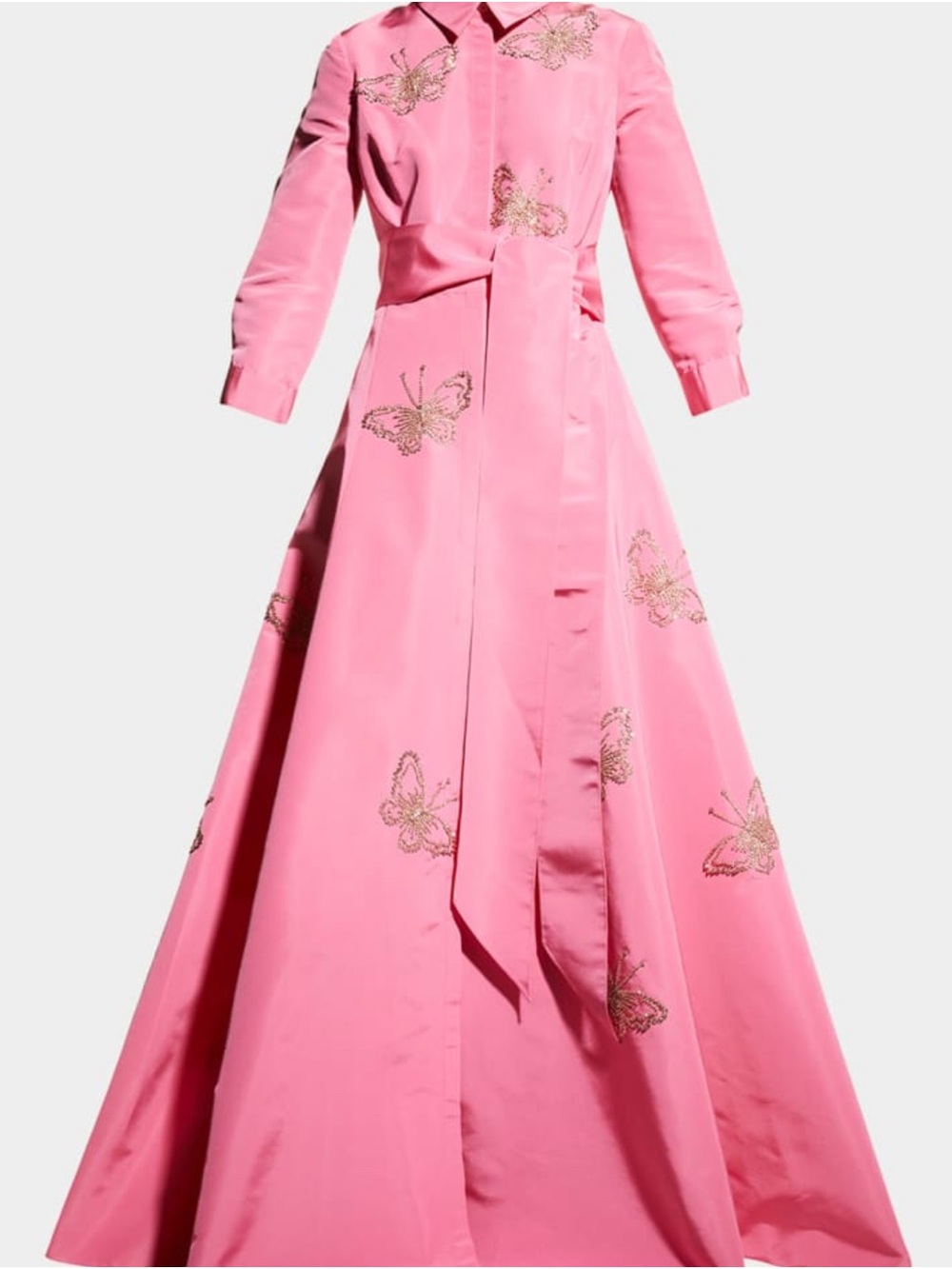 Carolina Herrera Pink trench gown with Gold Butterfly Embellishments - Picture 2 of 14